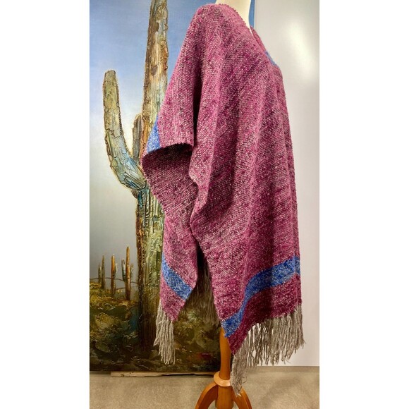 Vintage Wool Poncho Woven Wool Poncho Boho Oversized Poncho Wool Outerwear VTG - Picture 7 of 10